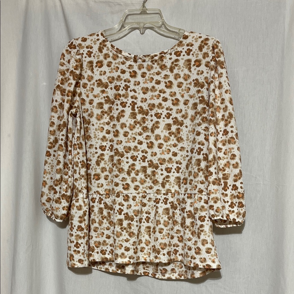 Ophelia Roe leopard print Women's peplum Top 3/4 sleeves size small